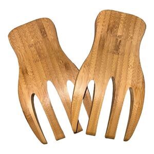 Simply Bamboo Set of 2 Classic Salad Hands Mixing Forks Kitchen Utensils EUC